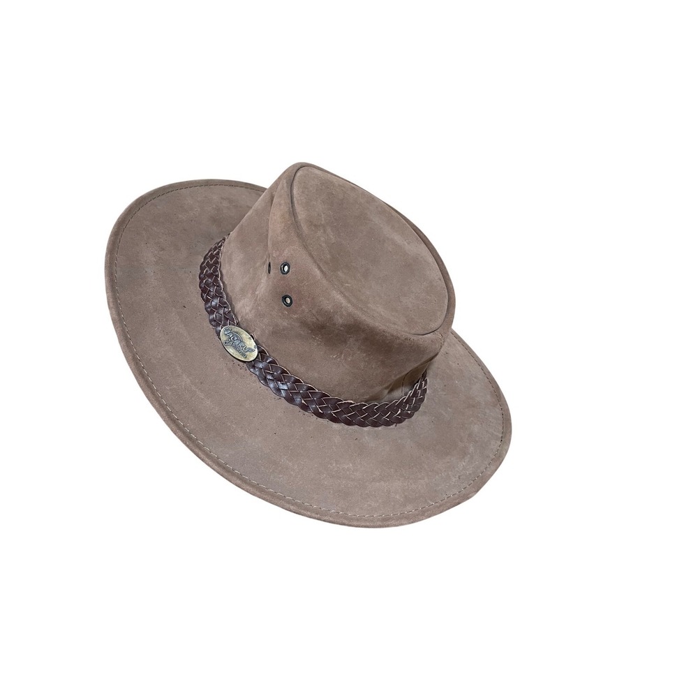Jacaru Australia Banjo Brown Leather‎ Outback Bush Hat Braided Band Size ML